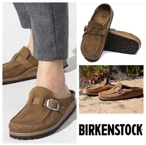 Birkenstock Buckley Suede Open Moccasins/Clogs in Tea Suede